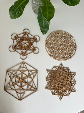 Sacred Geometry Laser-Cut Wall Art Set in Natural Wood - Home Wall Decor